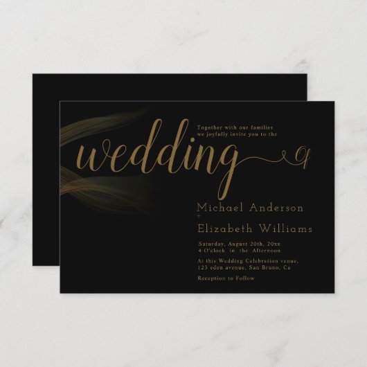 Einfach Luxus Black & Gold Calligrafy Hochzeit Einladung (Vorne/Hinten)
