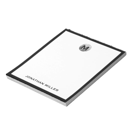 Einfach Luxus Monogram Black and Silver Notizblock (Rotiert)