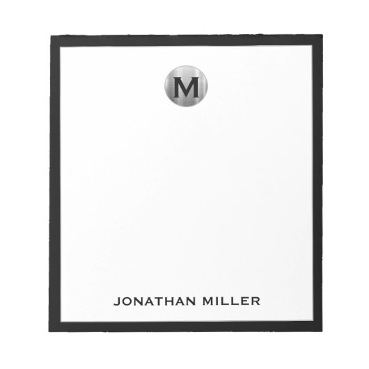 Einfach Luxus Monogram Black and Silver Notizblock (Vorderseite)