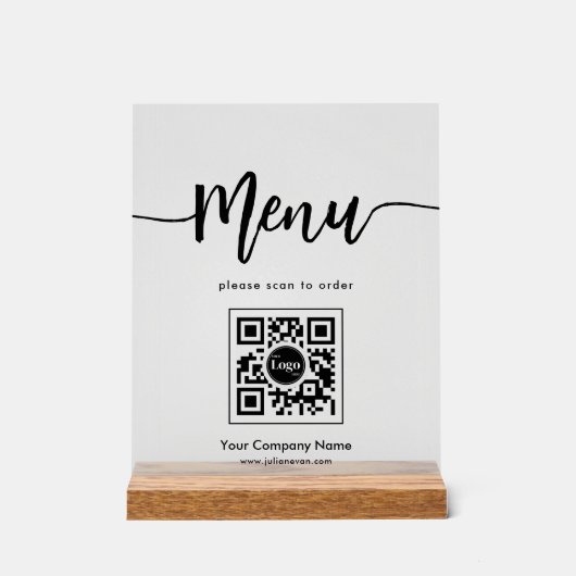Einfach Mattierter Minimalistischer Menüskript QR- Acrylschild (Vorderseite)