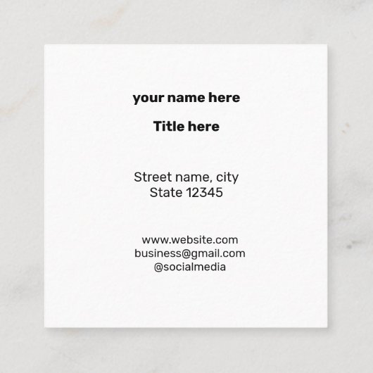 EINFACH MINIMAL FÜGEN SIE IHREN LOGO CUSTOM TEXT H QUADRATISCHE VISITENKARTE (Rückseite)
