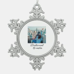einfach minimal fügen Sie Ihren Namen Foto Brautju Schneeflocken Zinn-Ornament