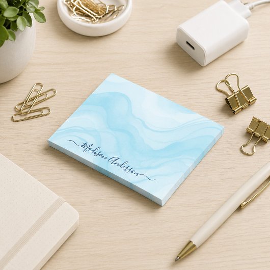 Einfach Minimal Hellblau Aquarell Personalisiert Post-it Klebezettel