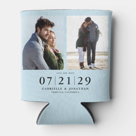 Einfach Minimal Light Blue 2 Foto Save the Date Dosenkühler (Vorderseite)