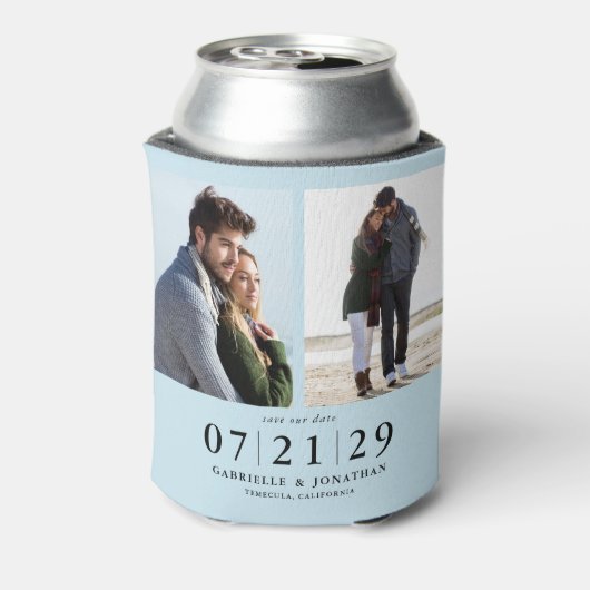 Einfach Minimal Light Blue 2 Foto Save the Date Dosenkühler (Kanne Rückseite)