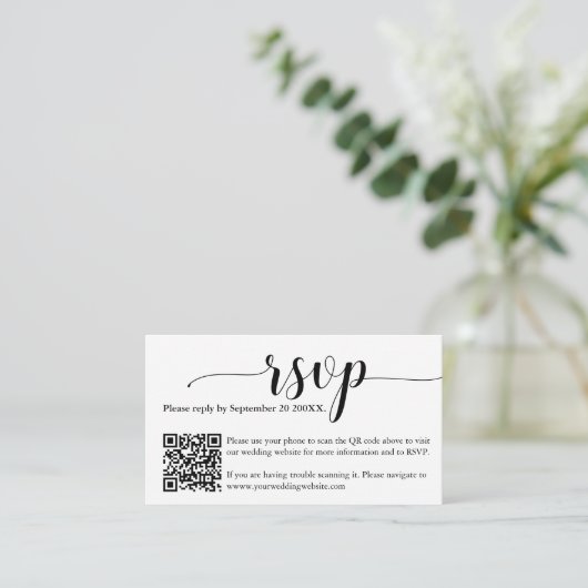 Einfach Minimal Wedding RSVP Website QR Code Card Begleitkarte (Stehend Vorderseite)
