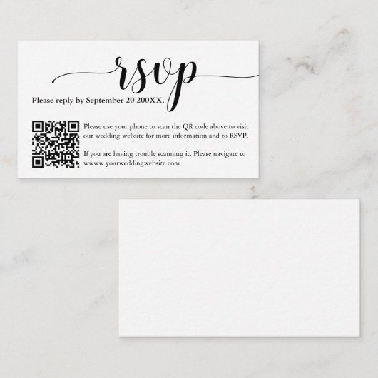 Einfach Minimal Wedding RSVP Website QR Code Card Begleitkarte (Vorne/Hinten)