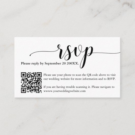 Einfach Minimal Wedding RSVP Website QR Code Card Begleitkarte (Vorderseite)