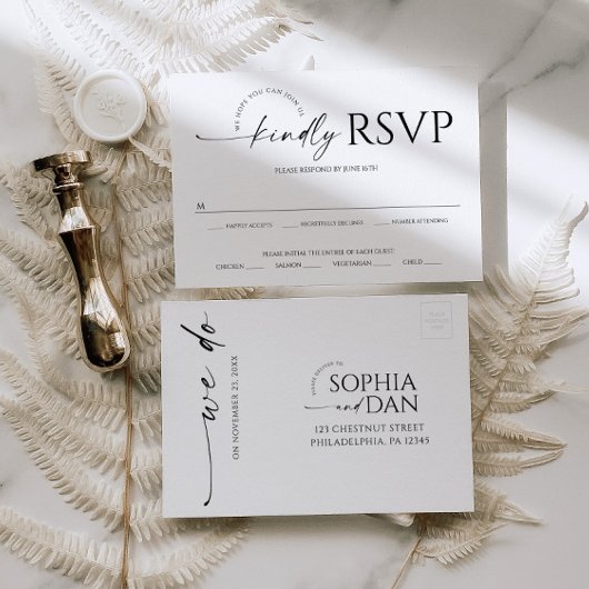 Einfach minimale Hochzeit RSVP Postkarte