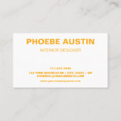 Einfach minimaler Beruflicher Monochrom Orange Visitenkarte (Rückseite)