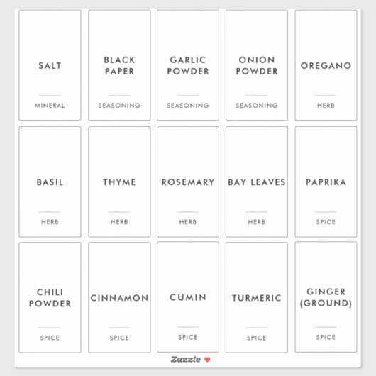 Einfach minimaler moderner Spice Jar Kitchen Conta Aufkleber (Blatt)