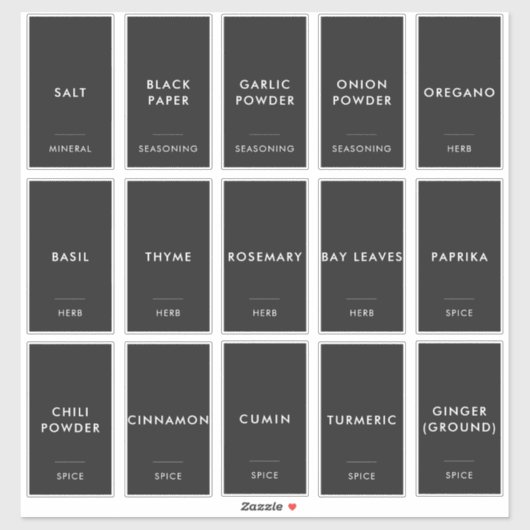 Einfach minimaler moderner Spice Jar Kitchen Conta Aufkleber (Blatt)