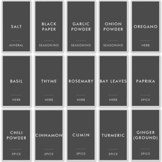 Einfach minimaler moderner Spice Jar Kitchen Conta Aufkleber (Vorderseite)