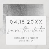 Einfach-minimaler Silber-Script-Schriftart Save th The Date (Vorne/Hinten)