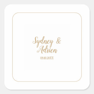 Einfach minimalist Goldrahmen-Hochzeitumschlag  Quadratischer Aufkleber