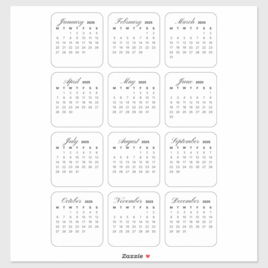 Einfach Minimalistisch 2025 Kalendermonat Aufkleber (Blatt)