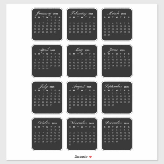 Einfach Minimalistisch 2025 Kalendermonat Aufkleber (Blatt)