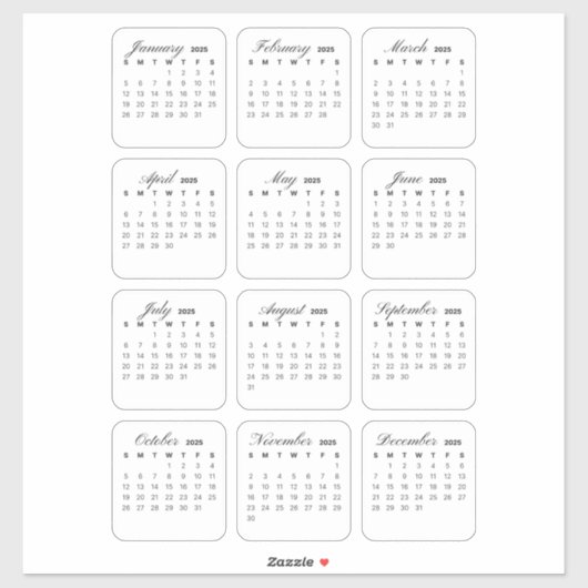 Einfach Minimalistisch 2025 Kalendermonat Aufkleber (Blatt)