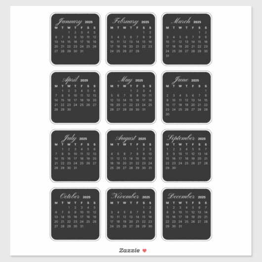 Einfach Minimalistisch 2025 Kalendermonat Aufkleber (Blatt)