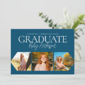 Einfach Minimalistisch 3 Foto Collage Blue Abschlu Ankündigung (Stehend Vorderseite)