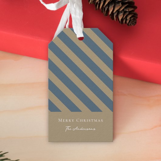 Einfach Minimalistisch Blau und Beige Frohe Weihna Geschenkanhänger