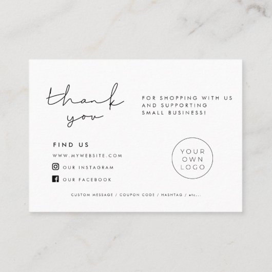 Einfach minimalistisch Danke für die Beipackkarte Visitenkarte (Rückseite)