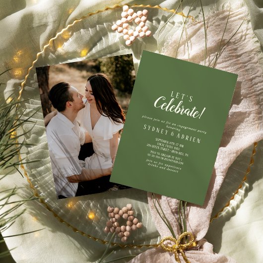 Einfach Minimalistisch|Dark Sage Foto Feiern Einladung