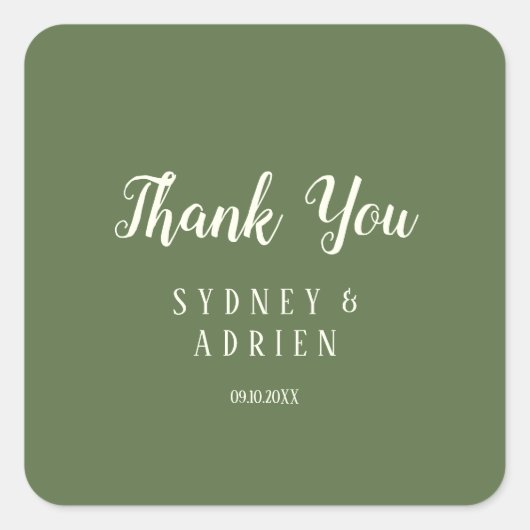 Einfach Minimalistisch|Dark Sage Wedding Thankyou  Quadratischer Aufkleber (Vorderseite)