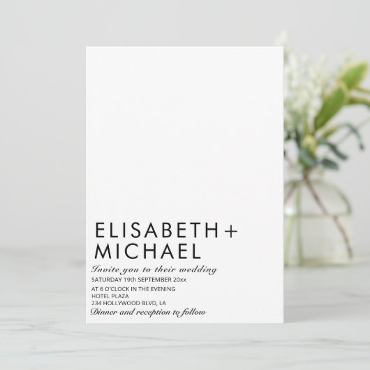 Einfach minimalistisch, elegant Schwarz-weiß Einladung (Stehend Vorderseite)