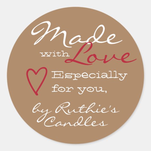 Einfach Minimalistisch gemacht mit Liebe Herzbraun Runder Aufkleber (Vorderseite)