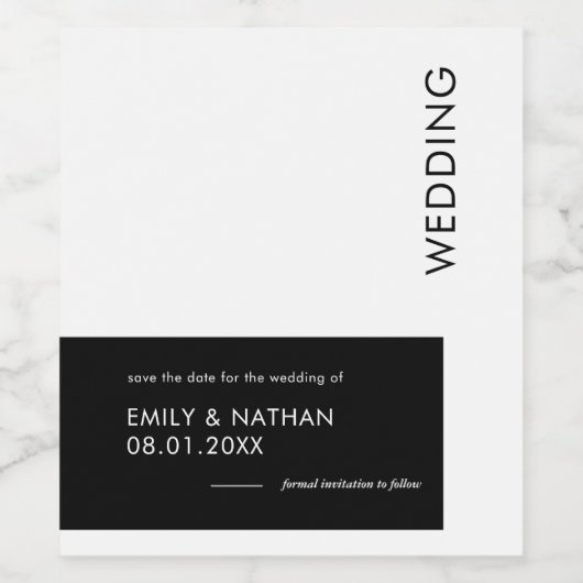 Einfach Minimalistisch Geo Bold Black Save the Dat Weinetikett (Einzelnes Label)