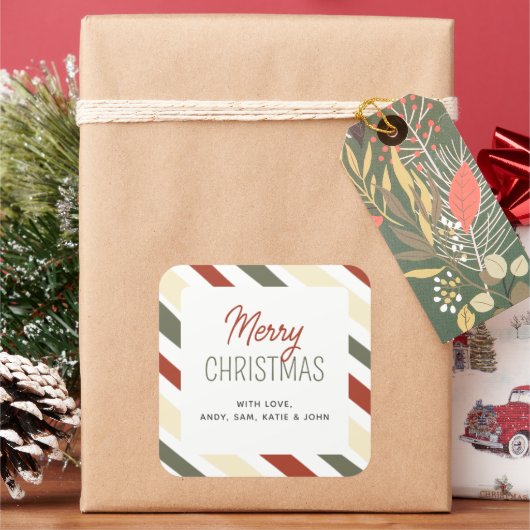 Einfach Minimalistisch gestrippter froher Weihnach Quadratischer Aufkleber (Feiertag)