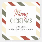 Einfach Minimalistisch gestrippter froher Weihnach Quadratischer Aufkleber (Vorderseite)