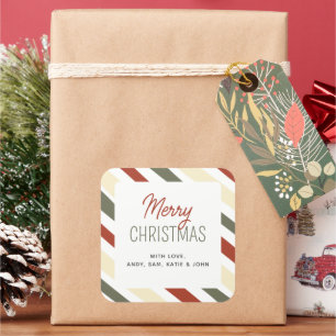 Einfach Minimalistisch gestrippter froher Weihnach Quadratischer Aufkleber