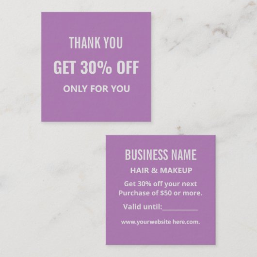 Einfach Minimalistisch Moderne Lila & weiß Rabattkarte (Vorne/Hinten)