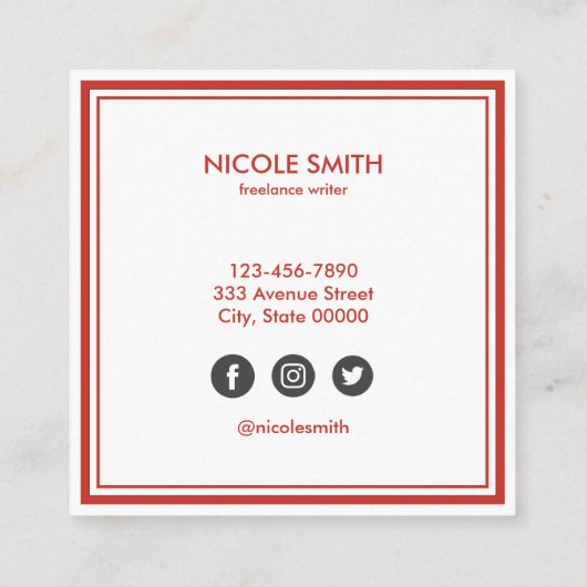 Einfach Minimalistisch Quadratische Visitenkarte (Rückseite)