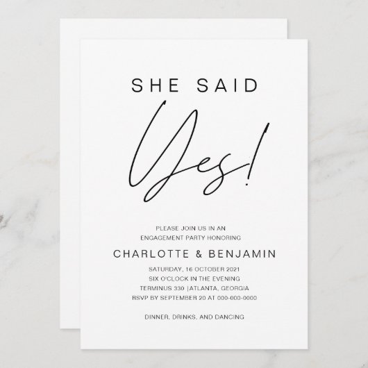 Einfach Minimalistisch, sagte sie Ja-Engagement-Pa Einladung (Vorne/Hinten)