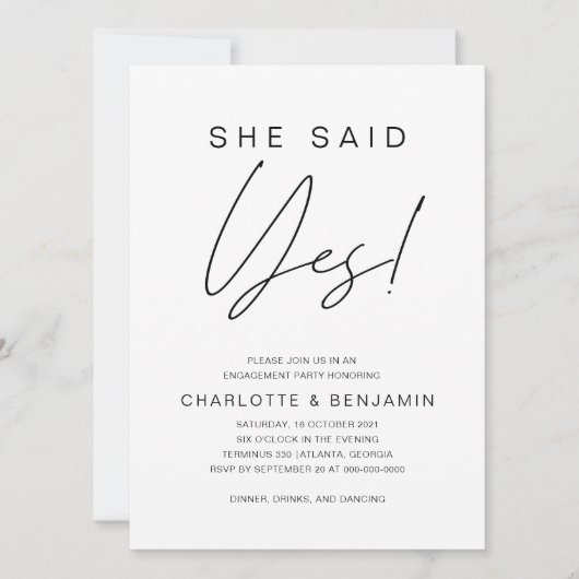 Einfach Minimalistisch, sagte sie Ja-Engagement-Pa Einladung (Vorderseite)