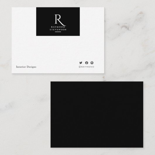 Einfach Minimalistisch Schwarz-weiß Mit Monogramm Mitteilungskarte (Vorne/Hinten)