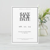 Einfach Minimalistische Schwarz-Weiß-Hochzeit Save The Date (Stehend Vorderseite)