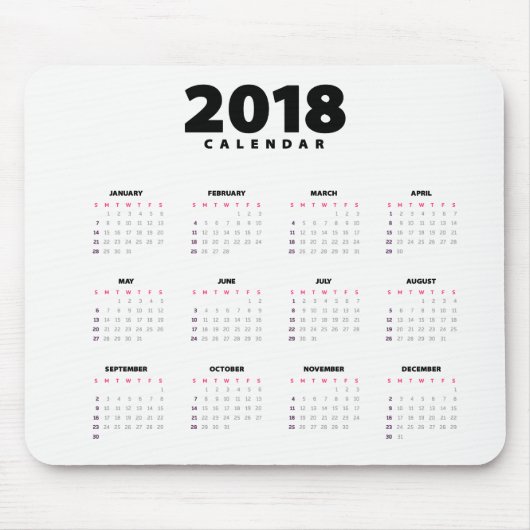 Einfach Minimalistischer Kalender 2018 | Mousepad (Vorne)