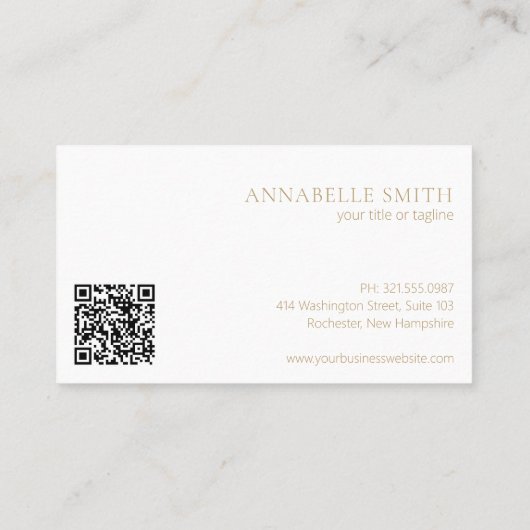 Einfach Minimalistischer QR Code Modernes Gold Visitenkarte (Rückseite)