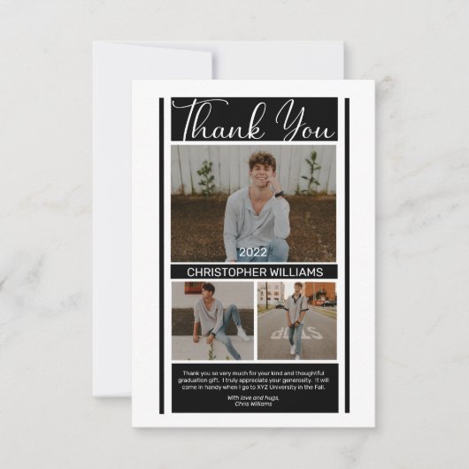 Einfach Minimalistischer Schwarz-weißer Abschluss Dankeskarte (Vorderseite)