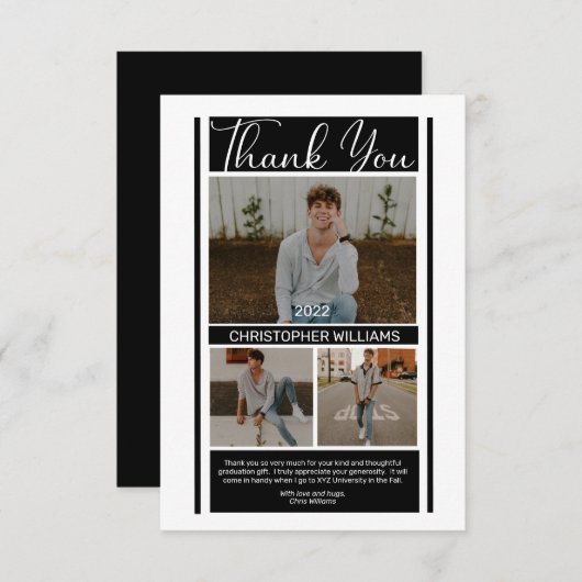 Einfach Minimalistischer Schwarz-weißer Abschluss Dankeskarte (Vorne/Hinten)