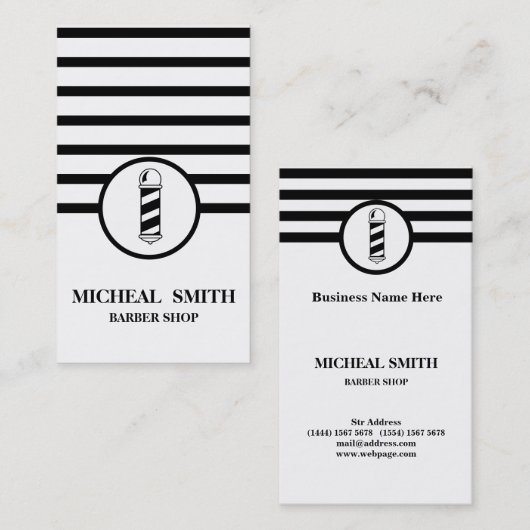 Einfach Minimalistischer Strip Chic Barbershop Visitenkarte (Vorne/Hinten)
