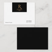 Einfach Minimalistisches Black Gold Mit Monogramm Mitteilungskarte (Vorne/Hinten)