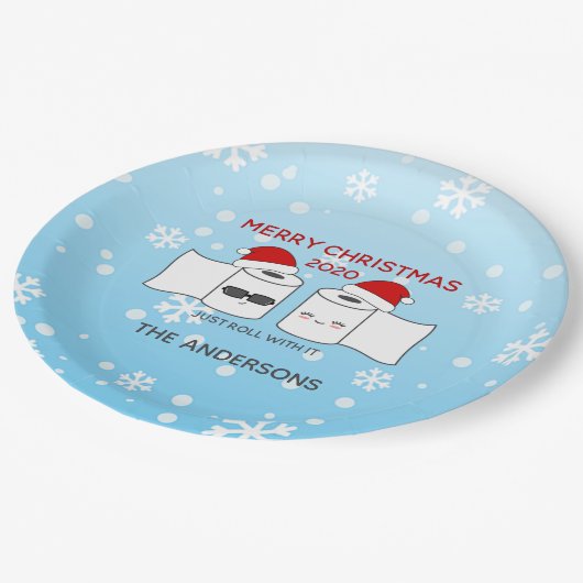 Einfach mit dem Toilettenpapier rollen Funny Covid Pappteller (Schrägansicht)