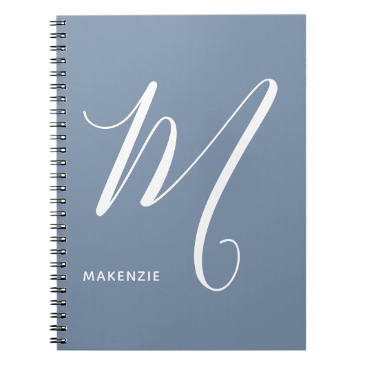Einfach Mit Monogramm Script Letter M Blue & White Notizblock (Vorderseite)