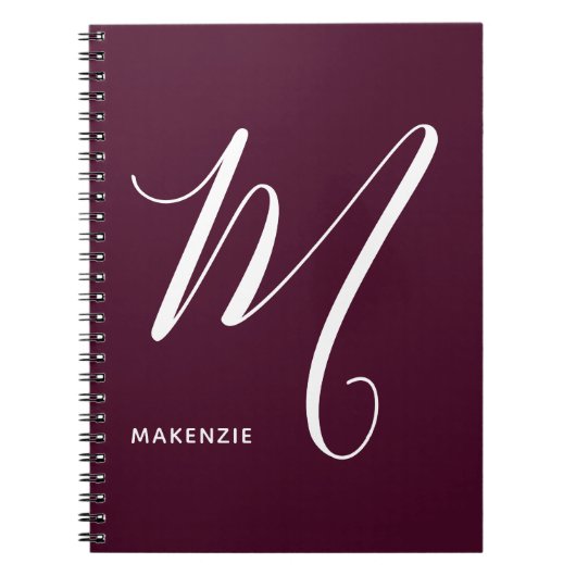 Einfach Mit Monogramm Script-Letter M Burgund Notizblock (Vorderseite)