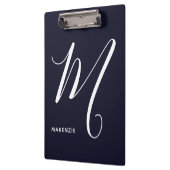 Einfach Mit Monogramm Script Letter M Navy Blue Klemmbrett (Links)